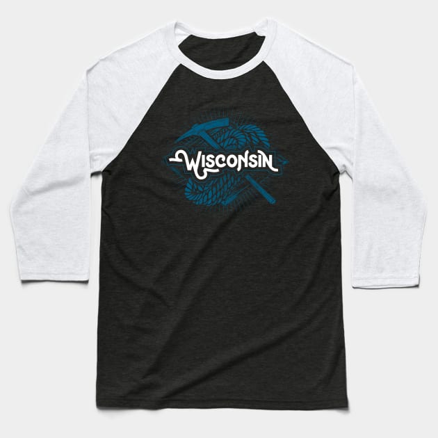 Wisconsin State Blue Graphic Design Baseball T-Shirt by jaybeebrands